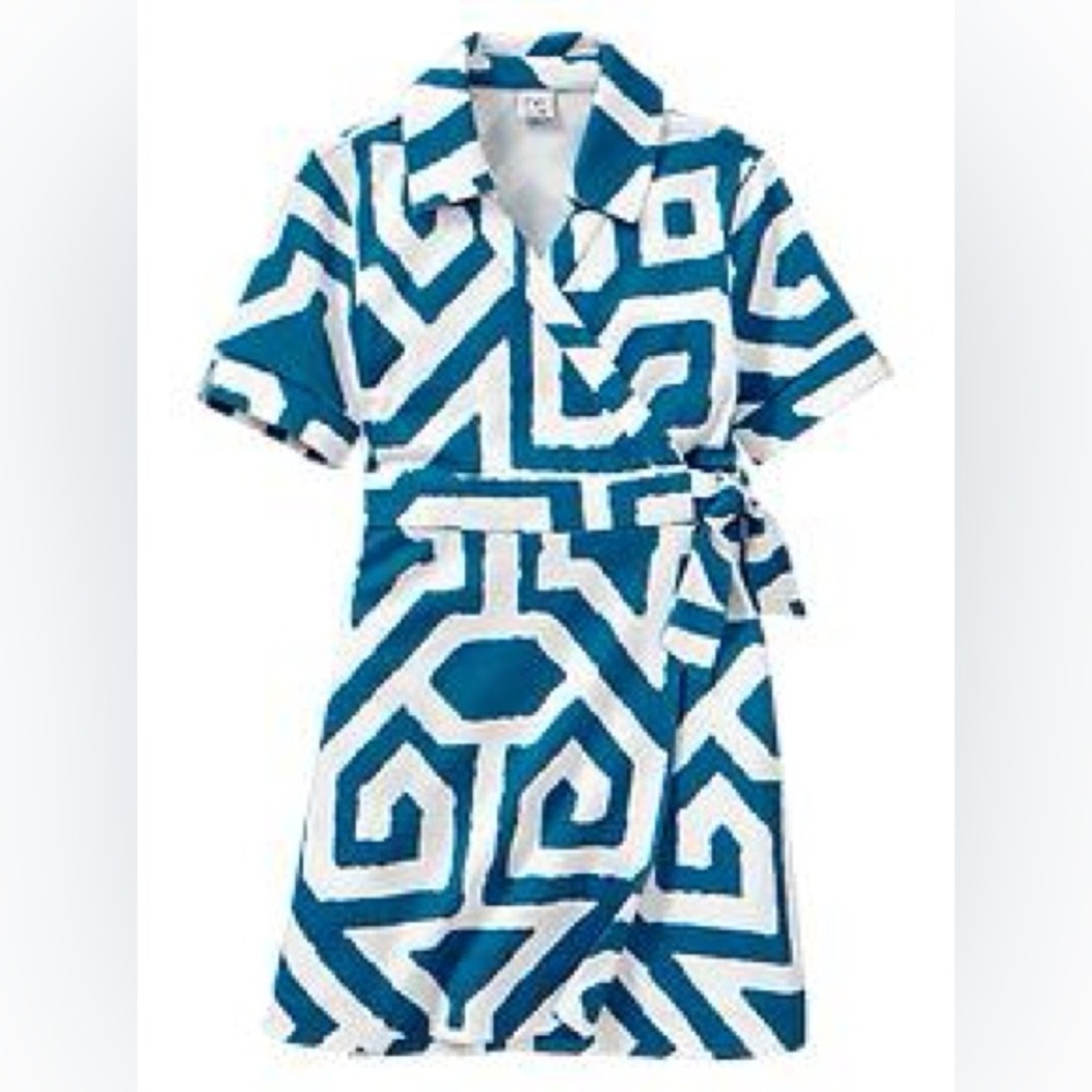 Diane von Furstenberg x GAPKids | Navy/White Geometric Wrap Dress XXL (14-16)